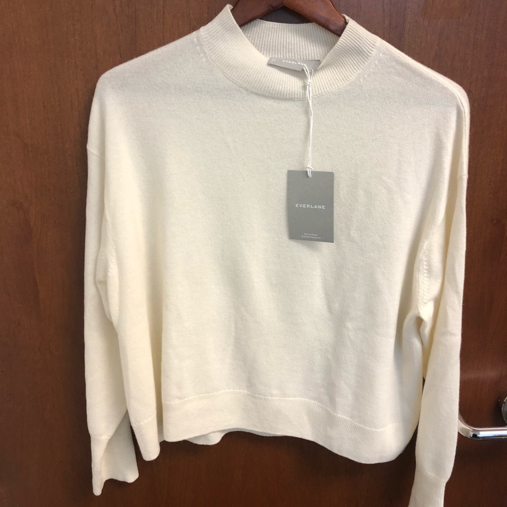 Everlane Cashmere Crop Mockneck L Ivory NWT